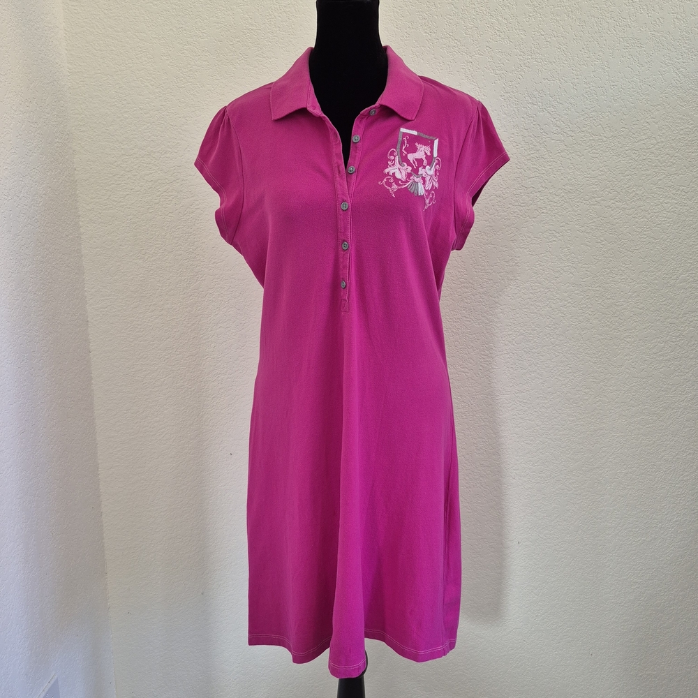 Women's Fuchsia Button-Down Shirt Dress with Horse Grapic